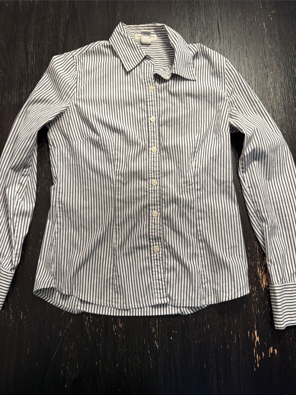 Banana Republic White and Navy Striped Button-Down Shirt